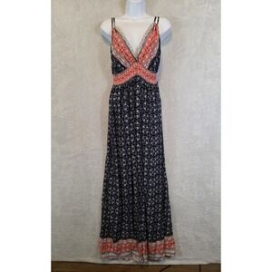 EUC Haute Fox Dress Womens 1X Blue Boho Maxi Sundress Smocked Strappy Summer